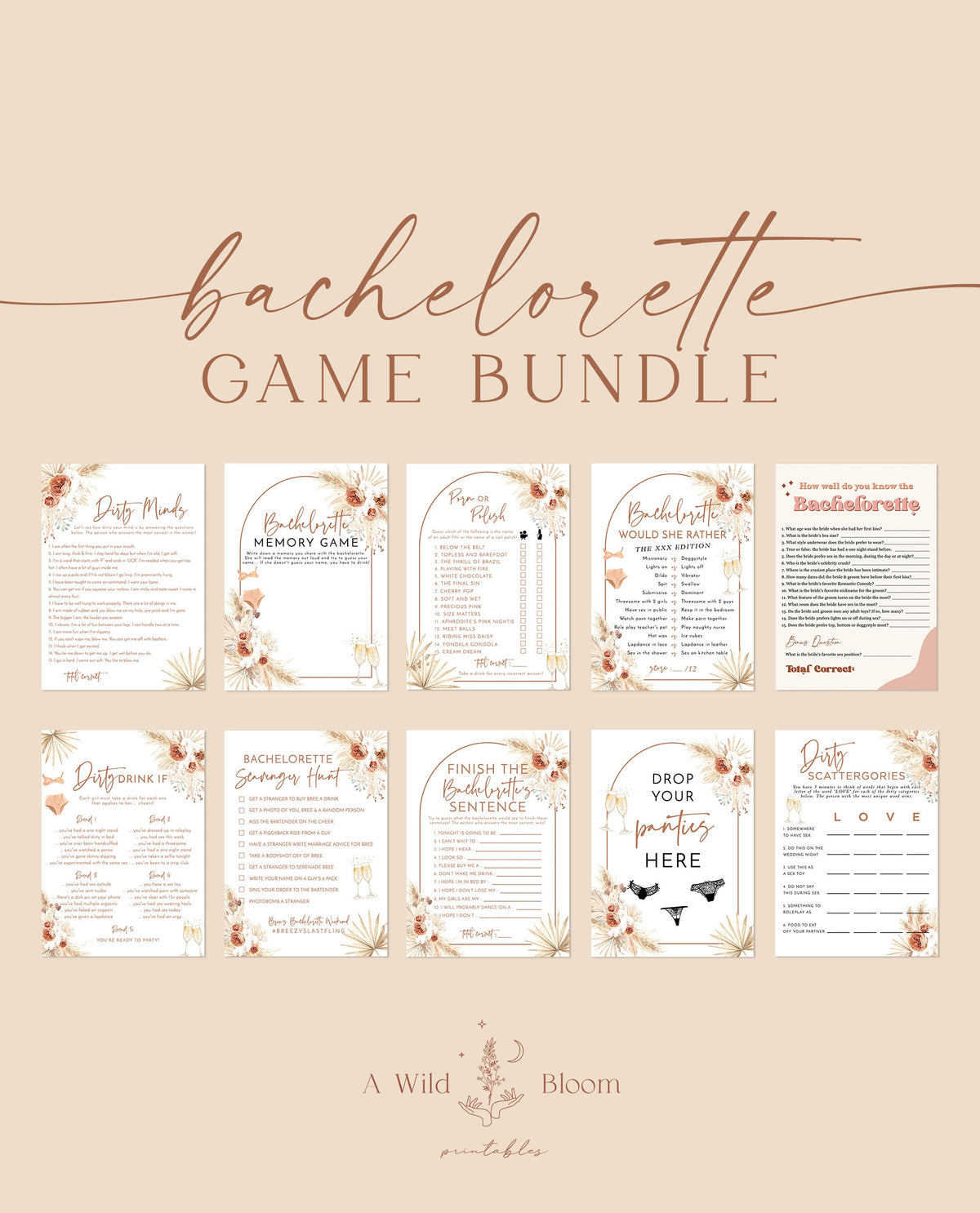 Bachelorette Party Game Bundle | Dirty Bachelorette Party Game