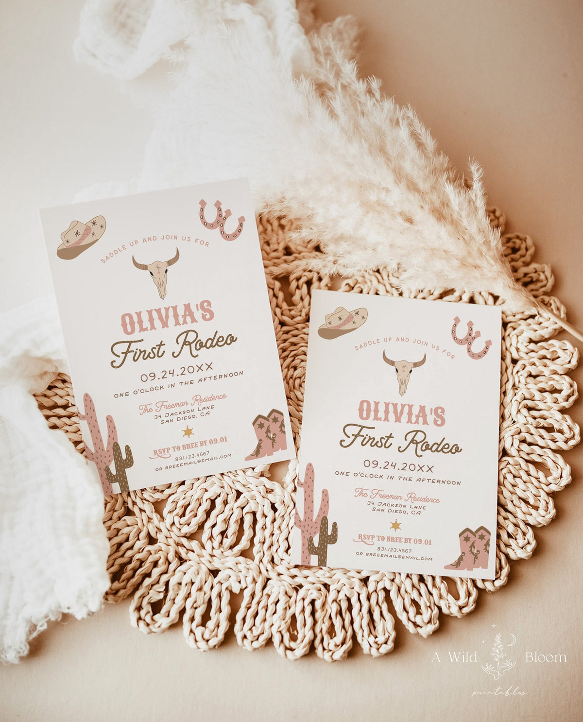 First Rodeo Birthday Invitation Template | Cowgirl Birthday Invite