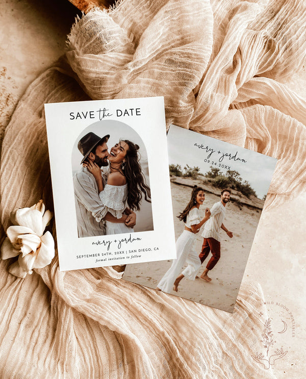 Photo Save the Date Template | Minimalist Save the Date | Modern Save the Date | Boho Arch Save the Date Card | Editable Template | M4