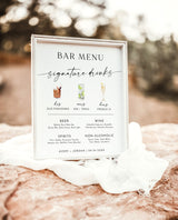 Signature Drinks Sign Template | Minimalist Wedding Bar Menu Poster