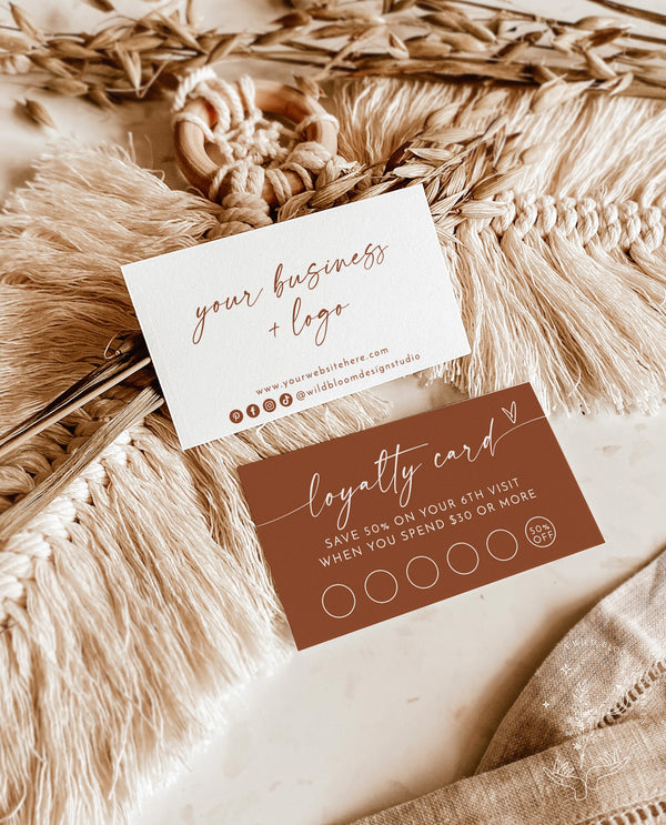 Minimalist Loyalty Card Design | Terracotta Loyalty Card Template | Customer Loyalty Cards | Modern Small Business | Boho Business Cards M9