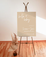 Modern Gender Reveal Welcome Sign | Beige Gender Reveal Poster