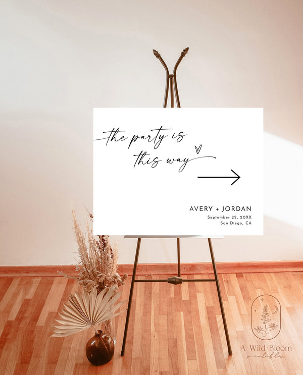 Wedding Direction Sign Template | Direction Arrow Sign | Minimalist Wedding Direction Sign | Modern Wedding Arrow Sign | This Way Sign | M9