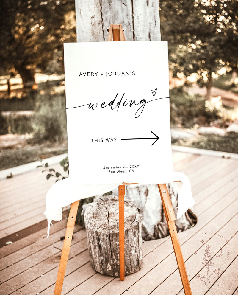 Minimalist Wedding Direction Sign | Wedding Direction Sign Template | Wedding This Way Sign | Modern Wedding Arrow Sign | This Way Sign | M9