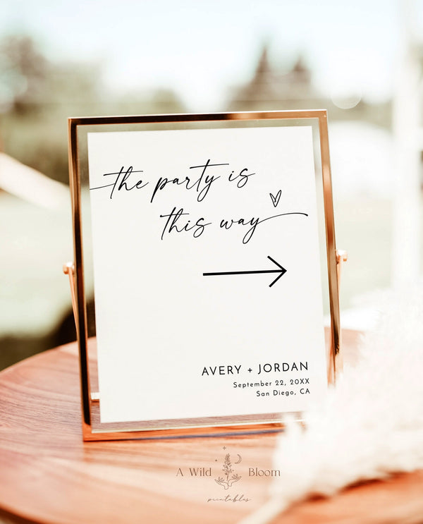 Minimalist Wedding Direction Sign | Wedding This Way Sign | Wedding Direction Sign Template | Modern Wedding Arrow Sign | This Way Sign | M9