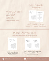 Minimalist Menu + Thank You Letter Template | Modern Place Setting Thank You