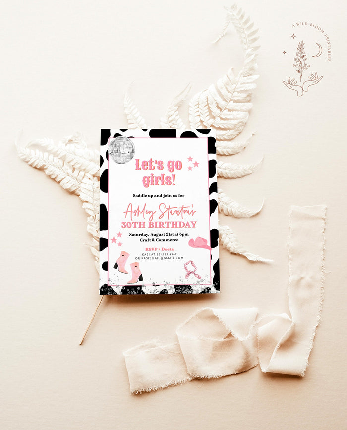 Space Cowgirl 30th Birthday Party Invite | Disco Birthday Party invite
