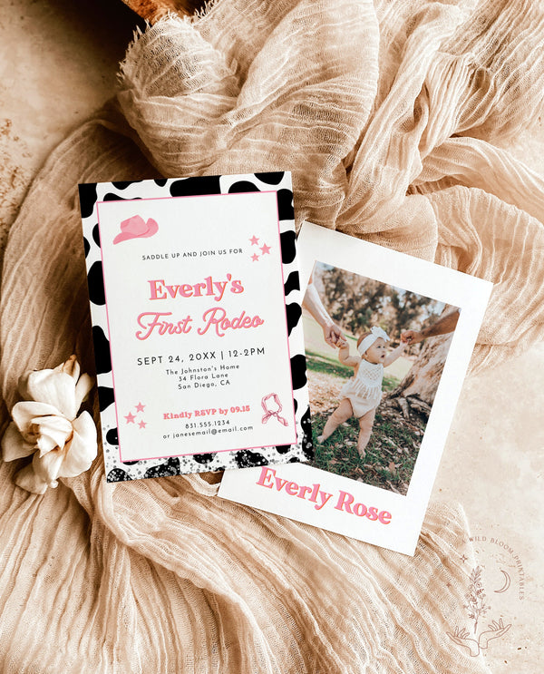 First Rodeo Birthday Invitation Template | Cowgirl Birthday Invite | Wild West Birthday | Girl Birthday Invite | Southwest Country Invite D2