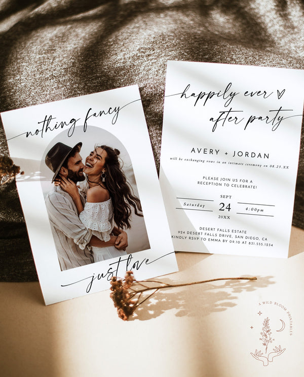 Photo Elopement Announcement | Photo Arch Wedding Announcement | Happily Ever After Party Invite | Nothing Fancy Just Love | M9