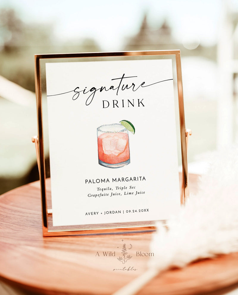 Minimalist Signature Drinks Sign Template | Signature Cocktail Sign | Wedding Bar Menu Sign | His and Hers Bar Sign | Editable Template | M9