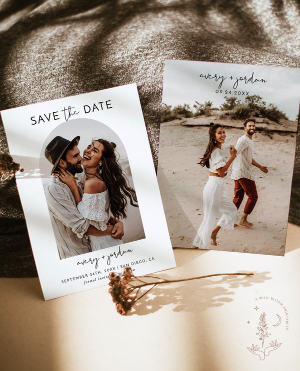 Photo Save the Date Template | Minimalist Save the Date | Modern Save the Date | Boho Arch Save the Date Card | Editable Template | M4