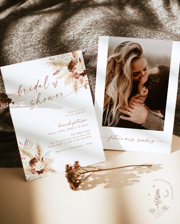 Fall Bridal Shower Invite | Minimalist Bridal Shower Invite | Pampas Grass Bridal Shower | Boho Bridal Shower Invite | Editable Template A4