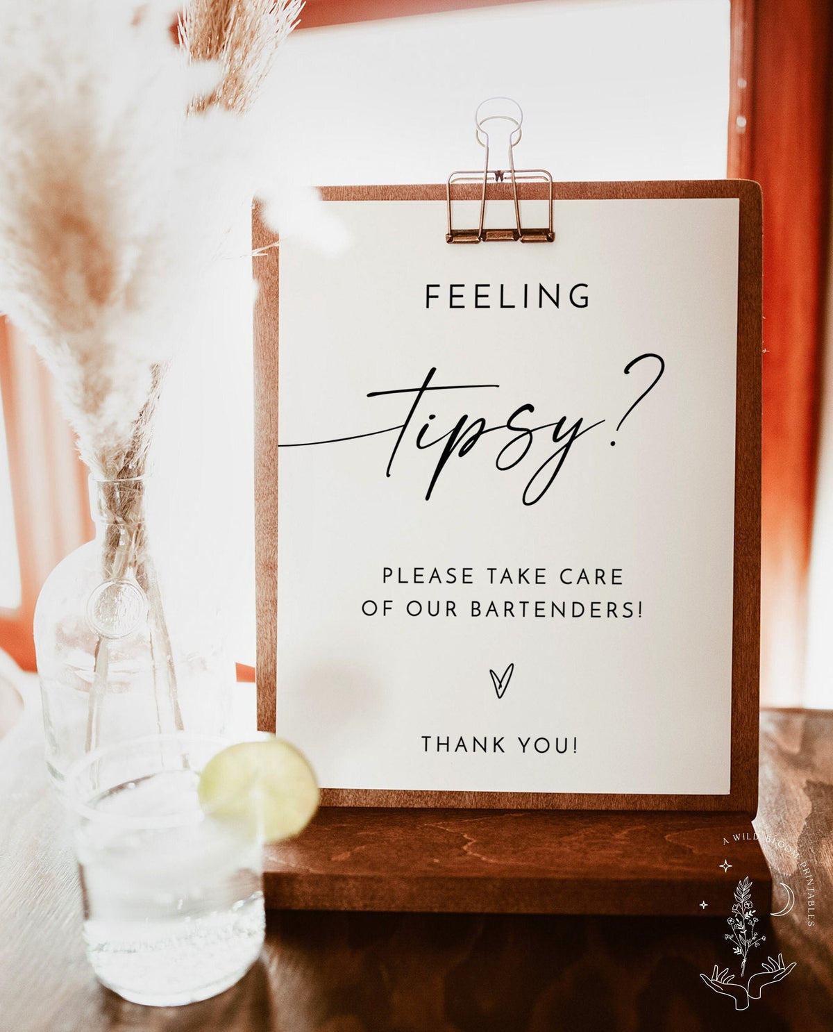 Bartender Tip Sign Template | Modern Minimalist Wedding Tip Jar Sign