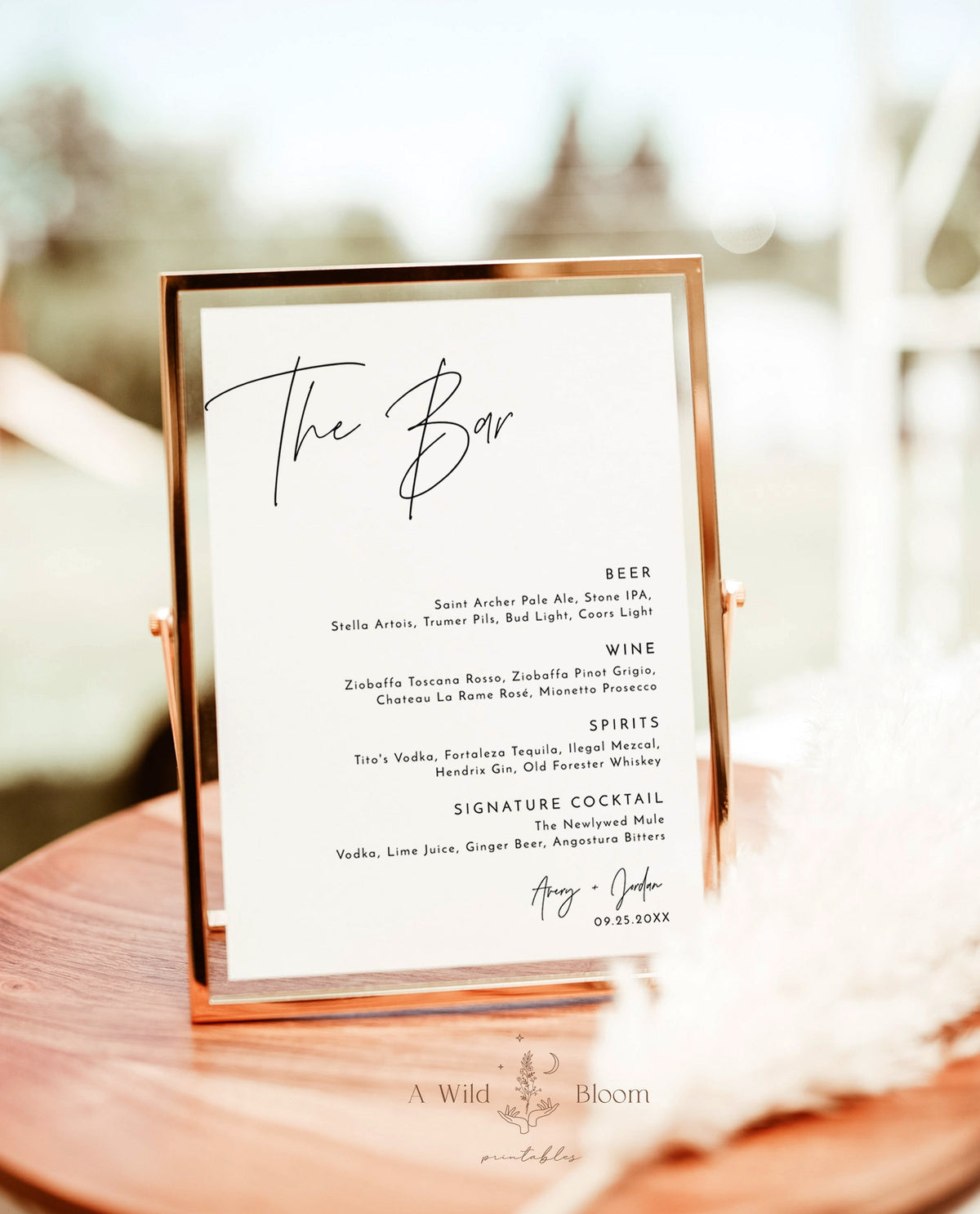 Minimalist Wedding Bar Menu | Wedding Drink Sign