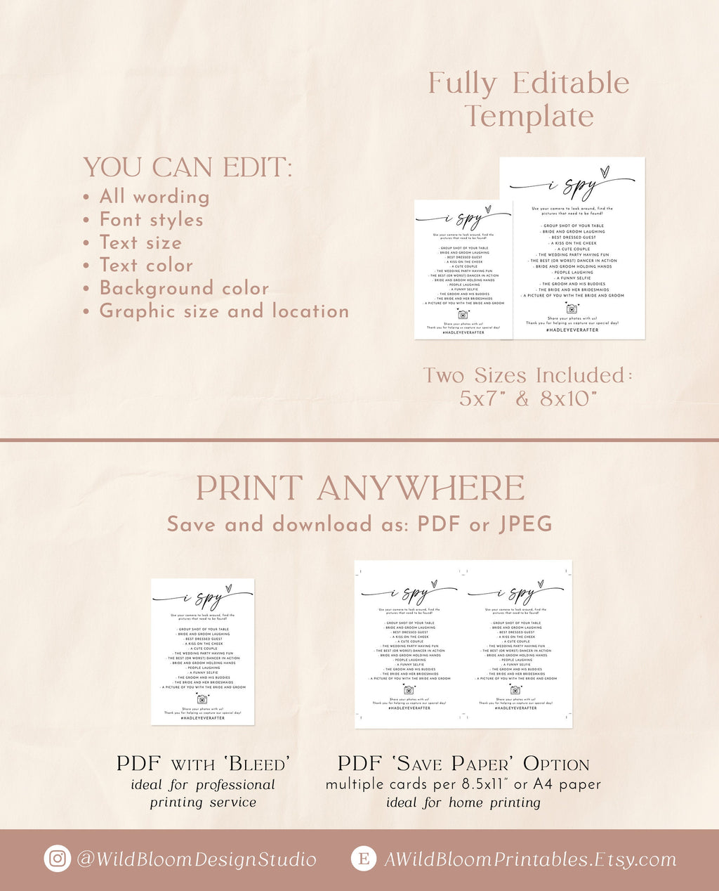 I Spy Wedding Game Template | Wedding Photo Hunt Game – Wild Bloom ...