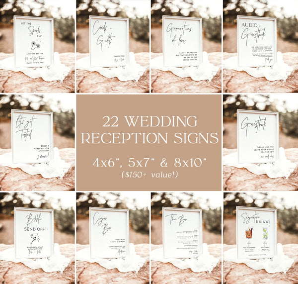 Minimalist Wedding Sign Bundle | Boho Wedding Signs | Modern Minimalist Wedding Signs | Reception Sign Bundle | Editable Templates | M7