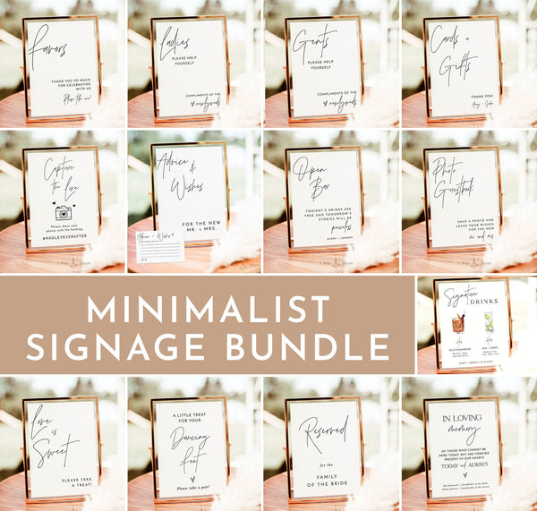 Minimalist Wedding Sign Bundle | Boho Wedding Signs | Modern Minimalist Wedding Signs | Reception Sign Bundle | Editable Templates | M7