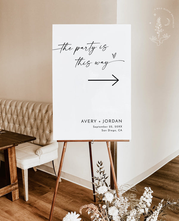 Minimalist Wedding Direction Sign | Wedding Direction Sign Template | Direction Arrow Sign | Modern Wedding Arrow Sign | This Way Sign | M9