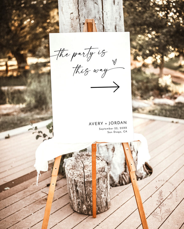 Minimalist Wedding Direction Sign | Wedding Direction Sign Template | Direction Arrow Sign | Modern Wedding Arrow Sign | This Way Sign | M9