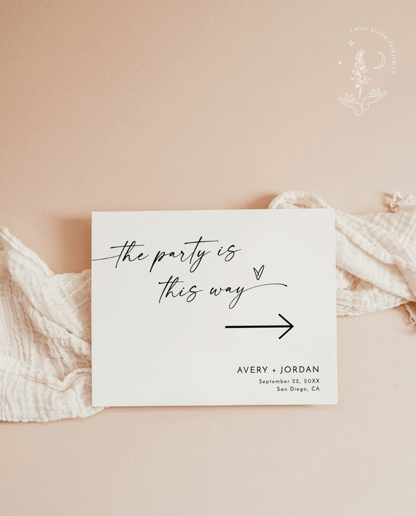 Minimalist Wedding Direction Sign | Wedding This Way Sign | Wedding Direction Sign Template | Modern Wedding Arrow Sign | This Way Sign | M9