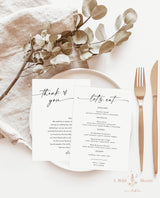 Minimalist Menu + Thank You Letter Template | Modern Place Setting Thank You