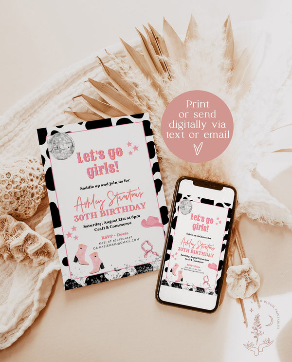 Space Cowgirl 30th Birthday Party Invite | Disco Birthday Party invite | Nash Bash Birthday Invite | Let's Go Girls | Nashville Birthday D2