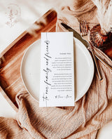 Wedding Menu Thank You | Modern Thank You Letter | Wedding Napkin Note | Editable Template | Minimalist Place Setting Thank You | M9