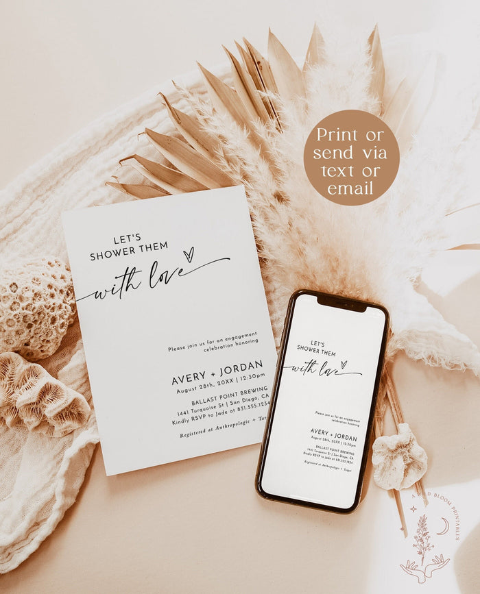 Minimalist Engagement Party Invite Template | Modern Couples Shower Invitation
