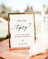 Bartender Tip Sign Template | Modern Minimalist Wedding Tip Jar Sign | Tip Your Bartender Sign | Feeling Tipsy | Editable Template | M9