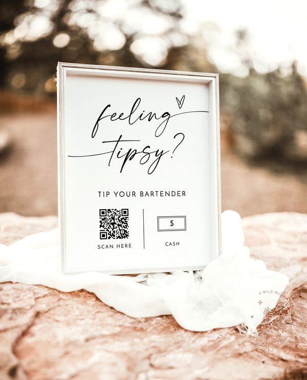 Tip Your Bartender Sign Template | Bartender Tip Sign | Modern Minimalist Wedding | Venmo Tip Jar | Feeling Tipsy | Editable Template | M9