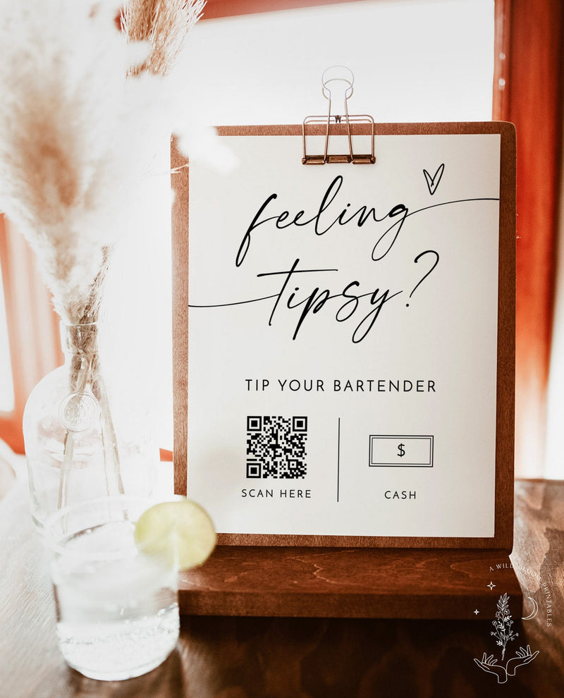 Tip Your Bartender Sign Template | Bartender Tip Sign | Modern Minimalist Wedding | Venmo Tip Jar | Feeling Tipsy | Editable Template | M9