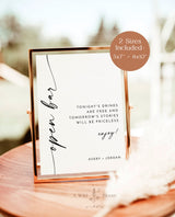 Minimalist Open Bar Sign | Modern Minimalist Wedding Sign