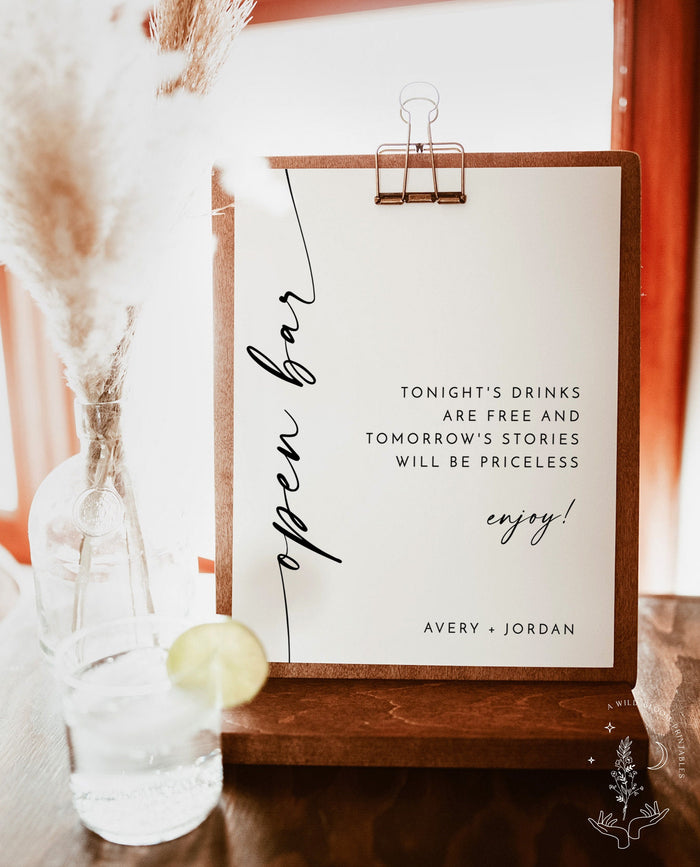 Minimalist Open Bar Sign | Modern Minimalist Wedding Sign