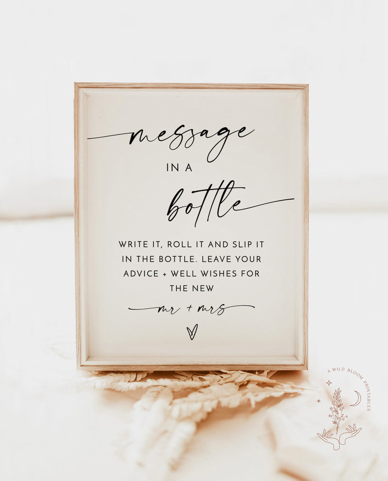 Message In A Bottle Sign Template | Minimalist Wedding Advice Sign | Message In A Bottle Guest Book Sign | Message to the Mr. and Mrs. | M9