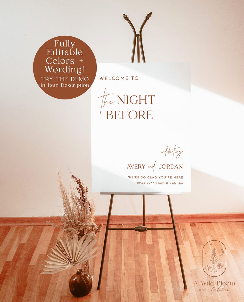 The Night Before Welcome Sign | Modern Wedding Rehearsal Welcome Sign | Minimalist Rehearsal Dinner Welcome Sign | Editable Template | M7