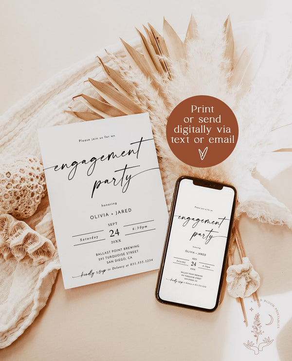 Minimalist Couples Shower Invite | Modern Engagement Party Invite | Boho Engagement Party Invitation | She Said Yes | Editable Template | M9