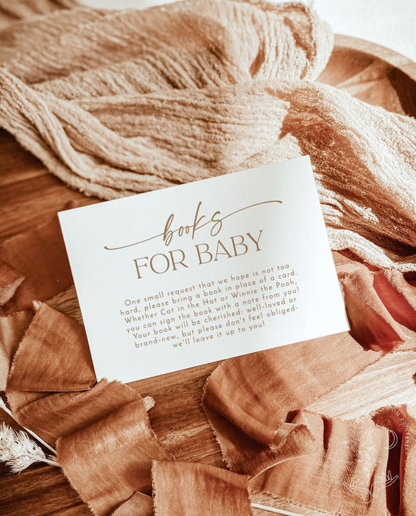 Books for Baby Card | Boho Book Request Insert | Modern Minimalist Baby Shower | Beige Baby Shower | Boho Baby Shower | Editable Template A5