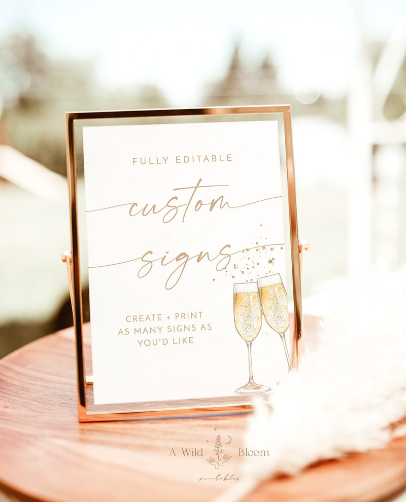 Brunch and Bubbly Custom Signage Template | Customizable Shower Signs | Editable Template | Modern Minimalist Bridal Brunch Shower Sign | B2