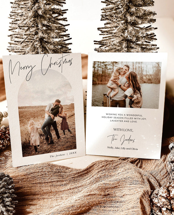 Photo Christmas Card Template | Arch Christmas Card | Boho Holiday Card | Minimalist Christmas Card | Merry Christmas | Editable Template M7