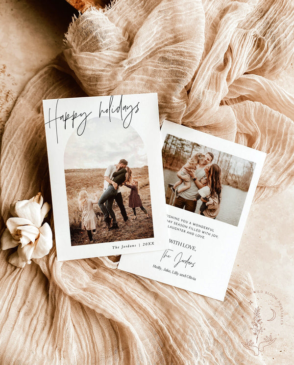 Photo Holiday Card Template | Arch Christmas Card | Boho Minimalist Christmas Card | Happy Holidays | Arch Photo Card | Editable Template M7