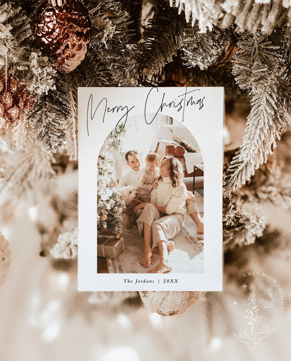 Photo Christmas Card Template | Boho Holiday Card | Arch Christmas Card | Minimalist Christmas Card | Merry Christmas | Editable Template M7