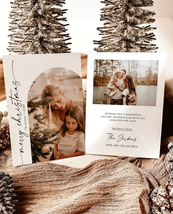 Photo Christmas Card Template | Boho Holiday Card | Minimalist Christmas Card | Merry Christmas | Arch Christmas Card | Editable Template M9