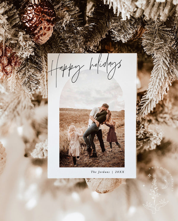 Photo Holiday Card Template | Boho Minimalist Christmas Card | Arch Christmas Card | Happy Holidays | Arch Photo Card | Editable Template M7