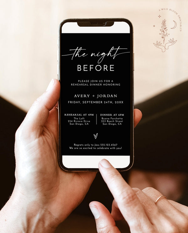 Digital Rehearsal Dinner Invitation | Modern Minimalist Wedding Rehearsal Evite | Electronic Text Dinner Invite | Editable Template | M9