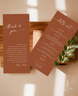 Minimalist Menu + Thank You Letter Template | Terracotta Wedding Napkin Note