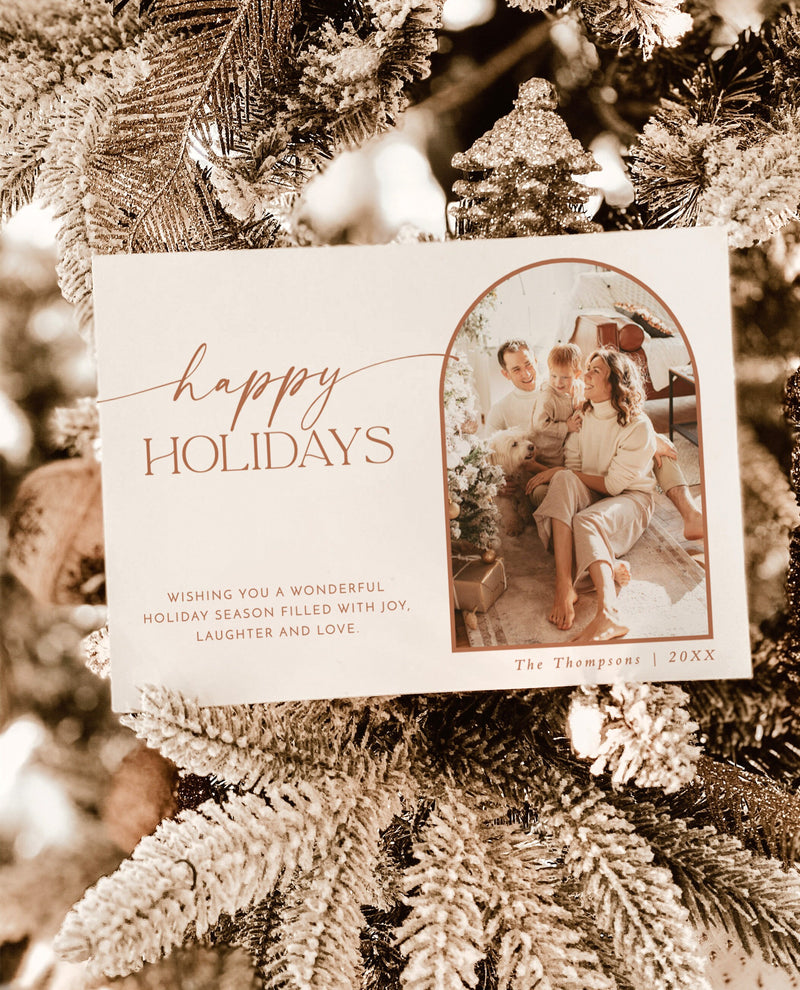 Photo Christmas Card Template | Boho Holiday Card | Minimalist Happy Holidays Card | Arch Holidays Card | Happy Holidays | Editable Card M9