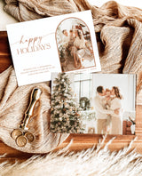 Photo Christmas Card Template | Boho Holiday Card | Minimalist Happy Holidays Card | Arch Holidays Card | Happy Holidays | Editable Card M9