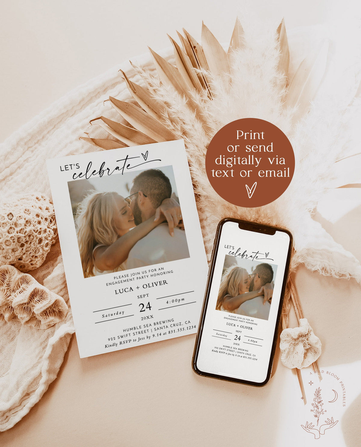 Engagement Party Invite Template | Minimalist Couples Shower Invite