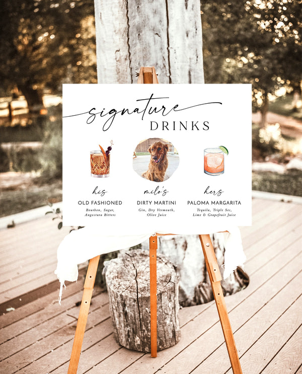 Signature Drinks Sign Template | Signature Cocktail Sign | Minimalist Wedding Bar Menu Sign | His and Hers Bar Sign | Pet Signature Drink M9