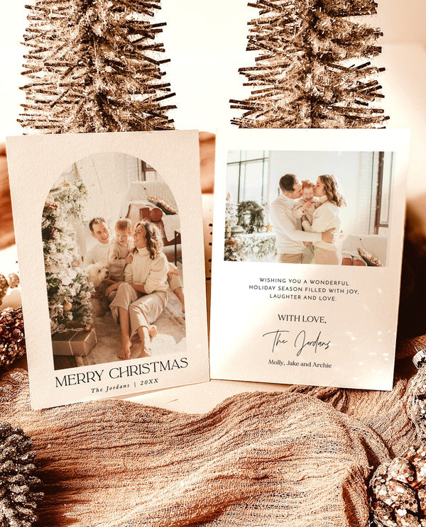 Photo Christmas Card Template | Boho Holiday Card | Minimalist Christmas Card | Arch Christmas Card | Merry Christmas | Editable Template M7